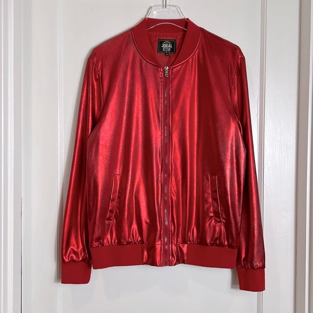 Men's Red Metallic Bomber Jacket M